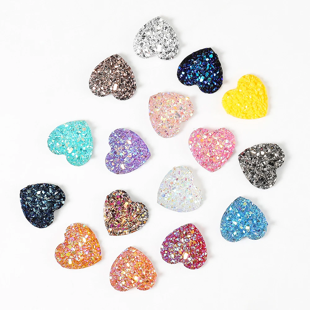 50pcs Resin 12mm Bling Sweet Heart flatback Rhinestone Cabochons Ornaments for DIY Jewelry Making Craft Decor Material Supplies