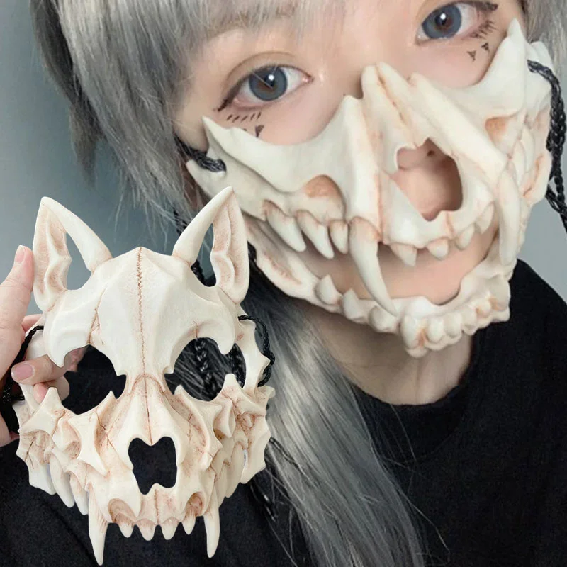 2024 Nieuwe Halloween Masker Half-Gezicht Masker Cos Dragon God Felle Tijger Nachtvork Tengu Man Wolf Masker Prestatie Schedel Maskers