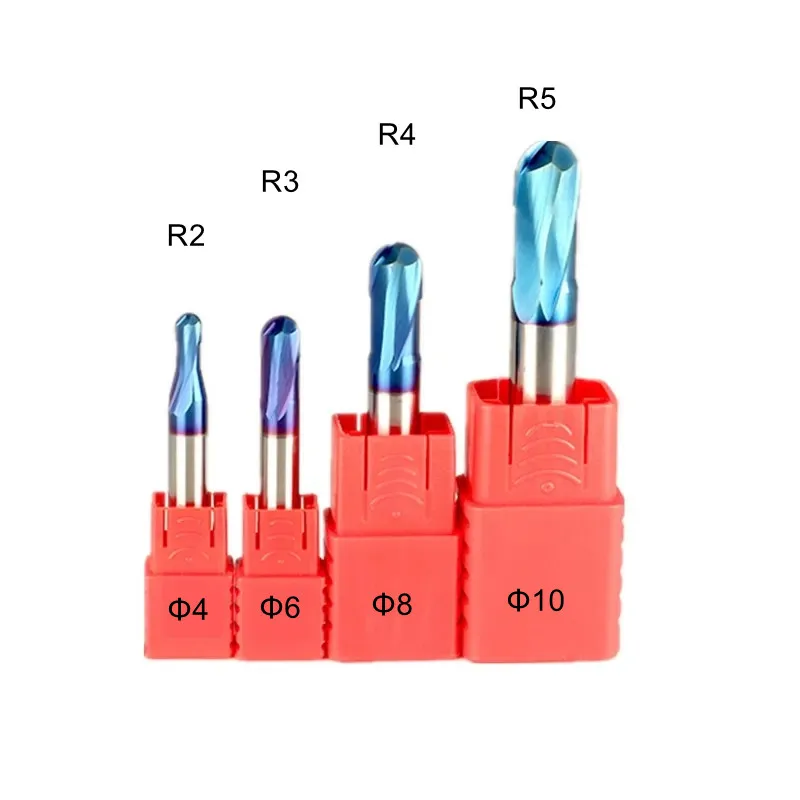 hrc70 2 flutes R2/3/4/5mm ball nose carbide end mills set, tungsten carbide,coating:naco, length,cnc machine milling cutters