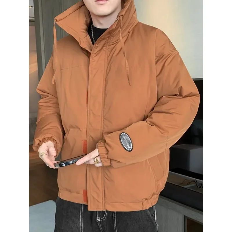 

Men's New Winter Jacket Warm Parka Fashion Stand Collar Solid Cotton Padded Windbreaker Coat Casual Thermal Thick Parkas