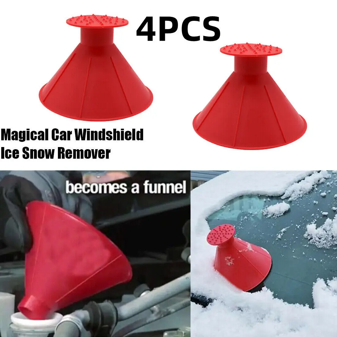 4pcs Windshield Snow Remover Funnel Shaped Car Household Window Ice Snow Remover Multi Functional Winter Portable Snow Shovel