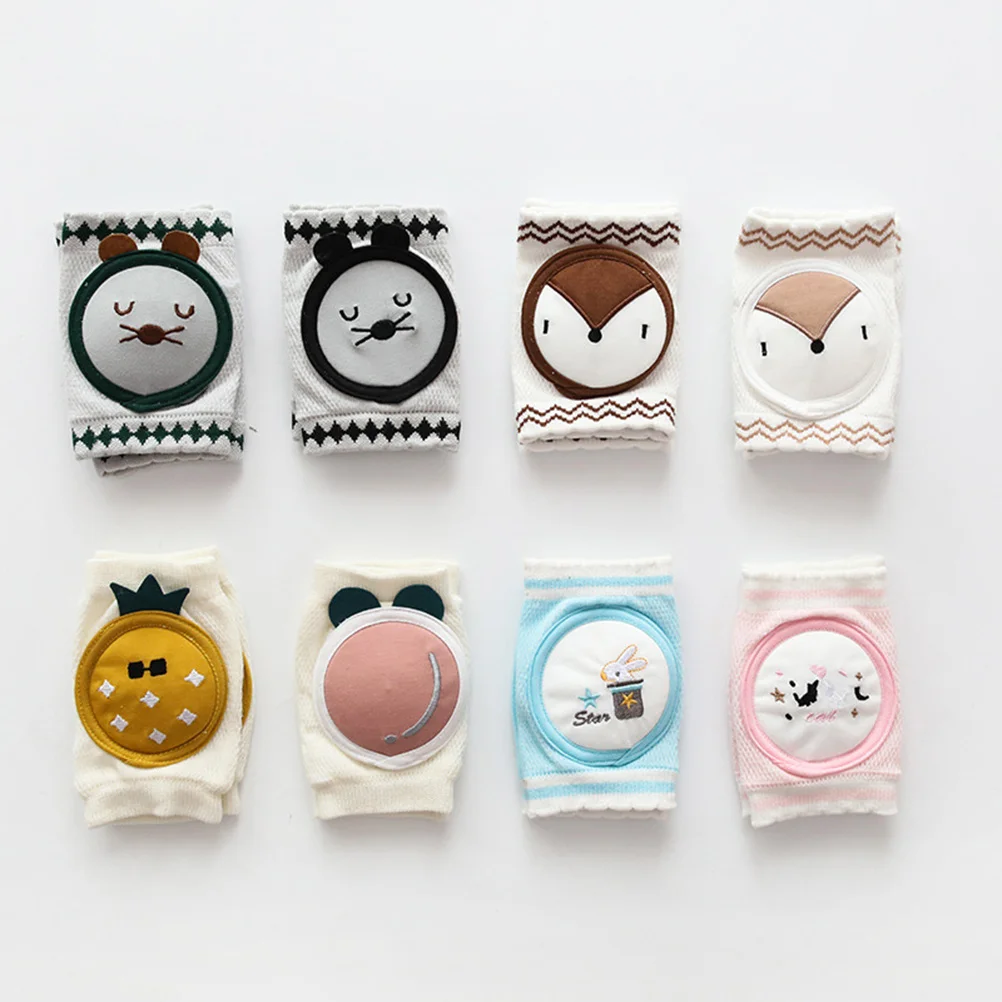 

1 пара детских наколенников, дышащие хлопковые наколенники для ползания, эластичные удобные наколенники с рисунком лисы, светло-кофейный