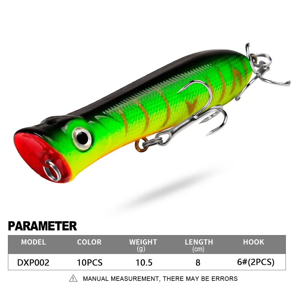 

PROBEROS 1pcs Fishing Lure 10.5g 8cm Hard Artificial Popper Lure 10 Color Crankbait Minnow Fishing Bait 6# Treble hook DXP002