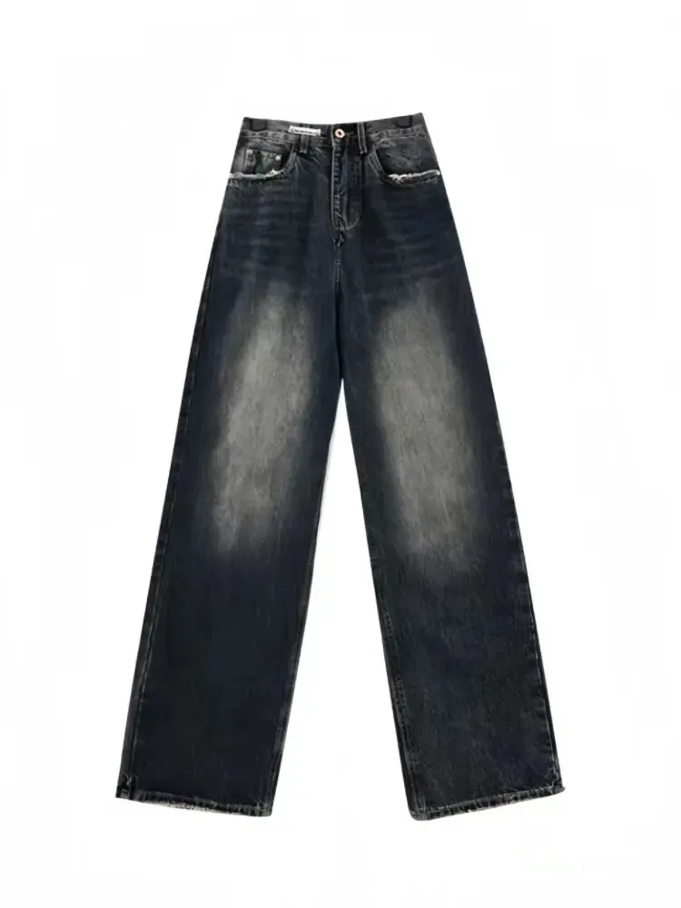 Femmes Harajuku Style Lâche Large Jambe Jeans Automne Hiver Rue Mode Rétro Droite Lâche Denim Pantalon