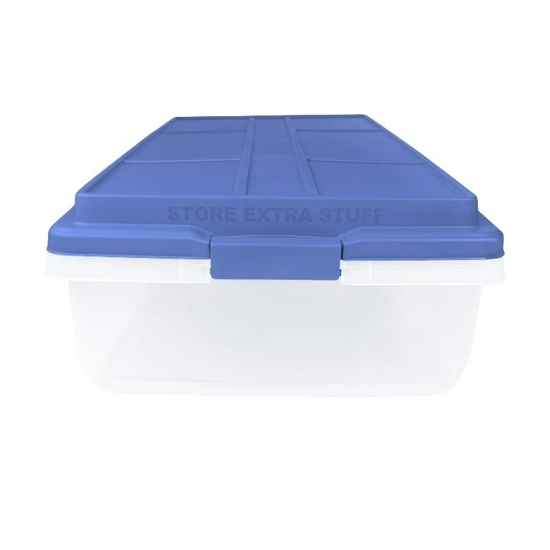 HI-RISE 63 Quart Large Latching Storage Bin, Clear Plastic Storage Container with Latch HI-RISE Lid, Blue