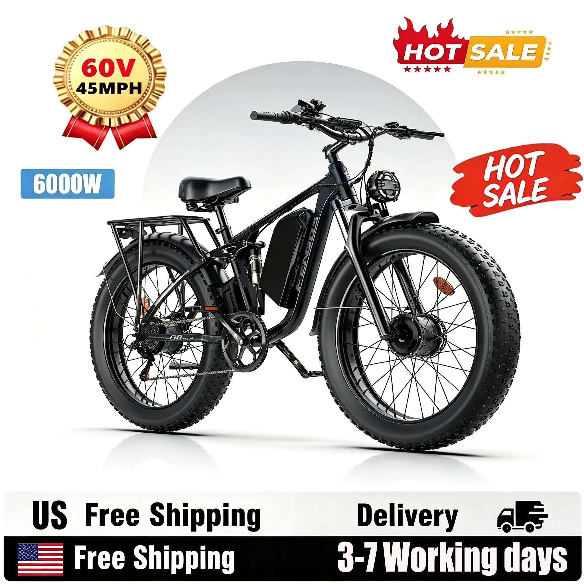 FENGQS Q8PLUS Electric Bike 6000W 5000W Dual Motor for Adults, 26