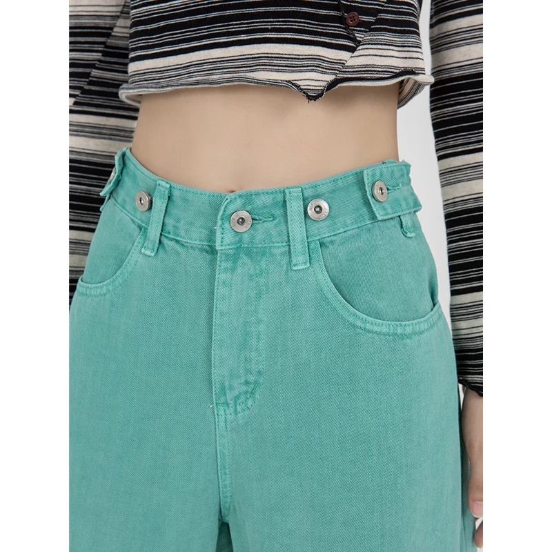 Imagem -06 - Calças Jeans Largas Retas Femininas Jeans de Cintura Alta Streetwear Vintage Calça Casual de Pernas Largas Verde Moda Estilo Americano