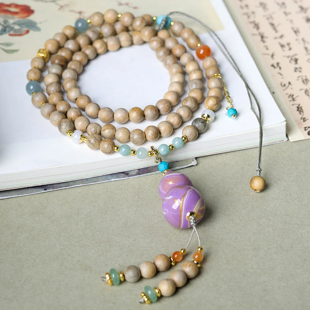 

New Chinese style Papua milk fragrant wood original design necklace cultural toys bracelet Buddha beads lacquer gourd women
