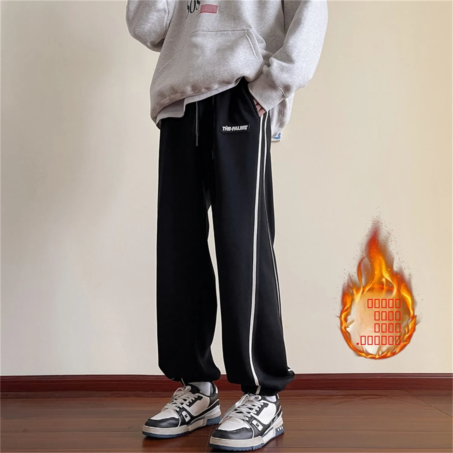 

Thiened Fce Men's Winter Sports Pants American Sle Casual Trousers for Teenage Boys Warm Sweatpants Loose Fit Long Pants