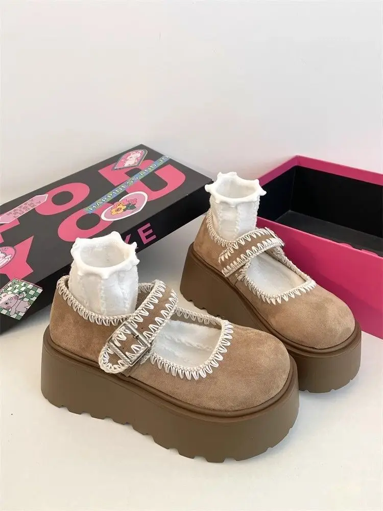 Frühjahr 2026 Mode Mary Jane Plateau-Schuhe mit Runder Spitze für Kleinwüchsige Frauen, Erhöhte Absätze, Retro-Design, Vielseitiges Schuhwerk