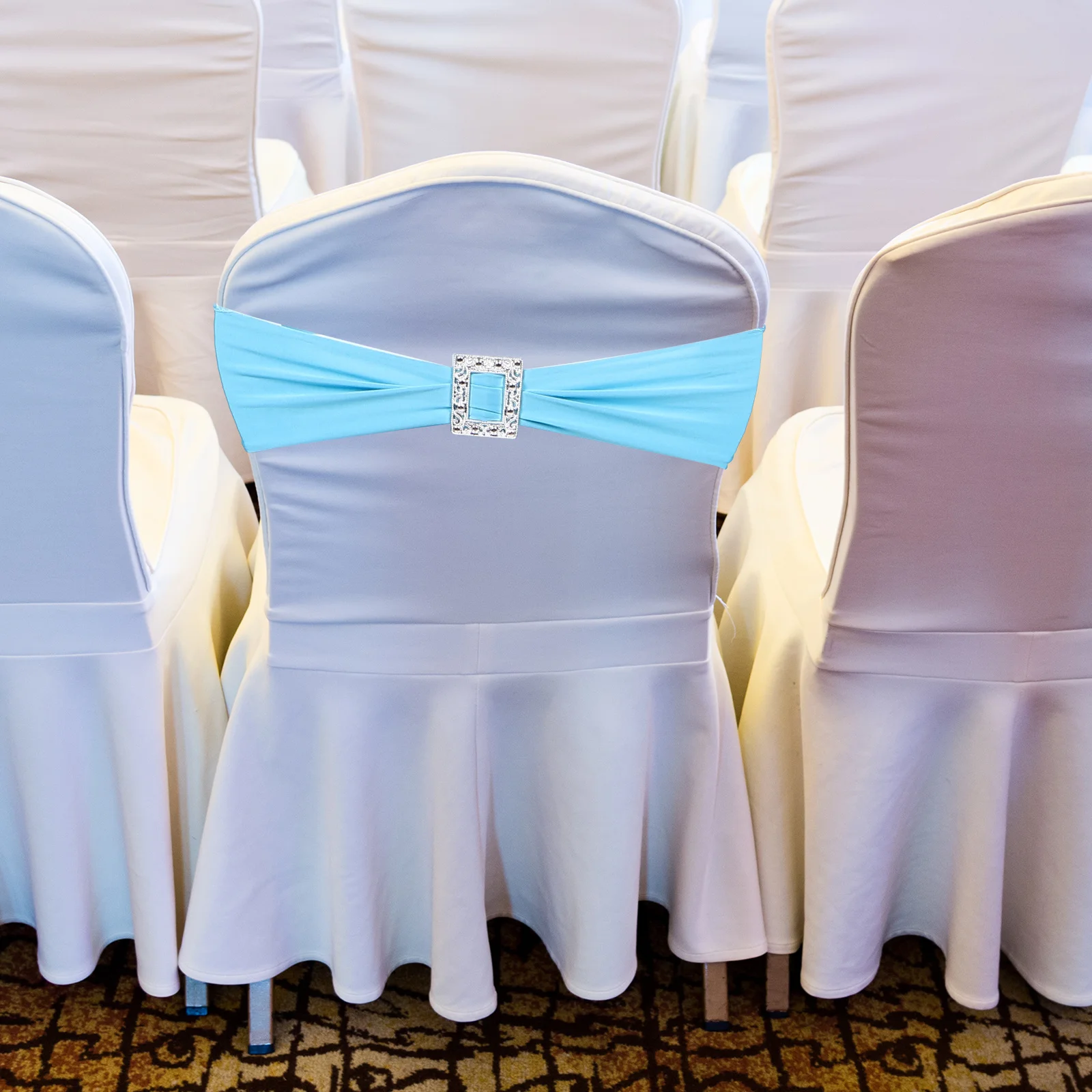 

20Pcs Chair Sashes Bands Stretch Elastic Bow Ties Slider for Wedding Party Banquet Dining Event Decoration Blue