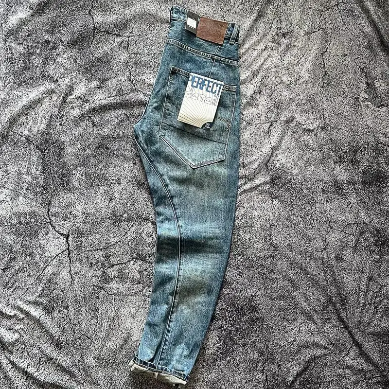 Heavyweight 3D Tailored Harlan Large Pocket Knife Jeans American Retro Wash Loose Conical Slim Fit Pants Men's Fashion