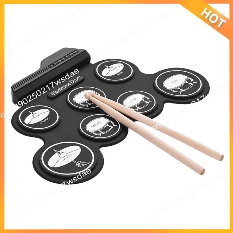 

X08A Electronic Music Drums Hand Roll USB Drum Silica Gel Musical Instrument Accessories 7-Pad Kit With Drumsticks Sustain Pedal