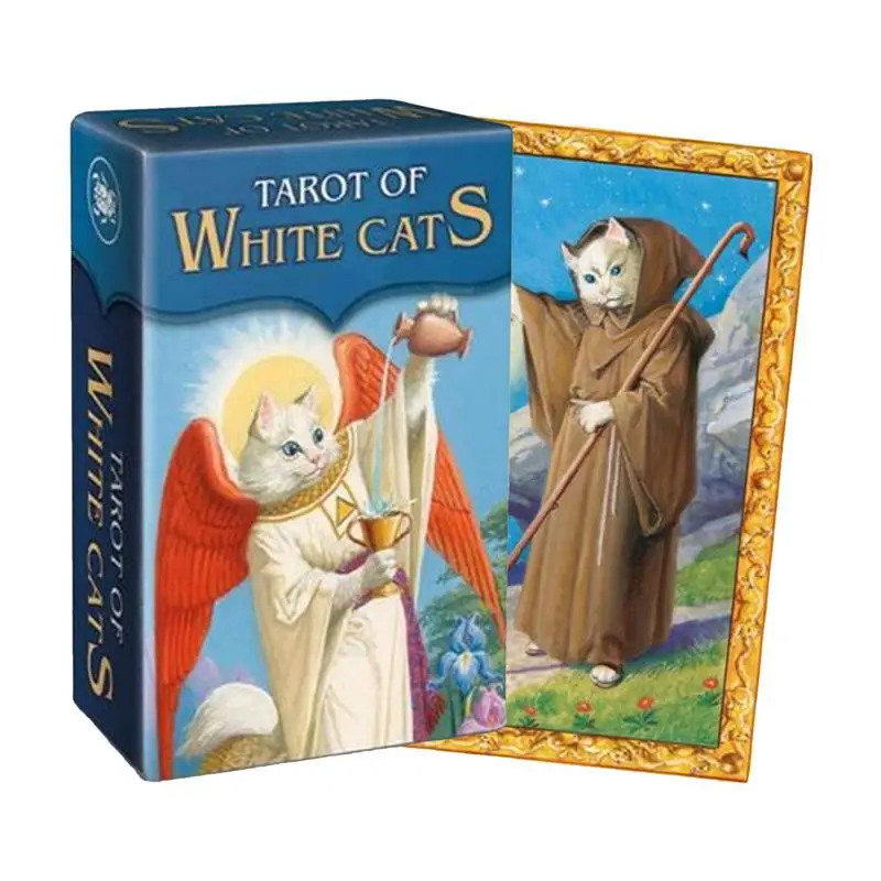 White Cat Tarot 10.3x6cm Fortune Telling Card Game English Board Game Oracle Card Tarot Of White Cats 78 Cards For Witch