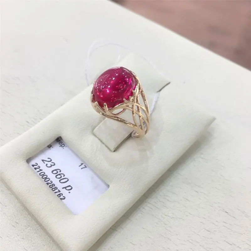 585 fioletowe złoto 14K rose inkrustowane złotem owalne ruby cabochon pierścienie dla kobiet otwarcie w stylu klasycznym urok elegancki biżuteria prezent