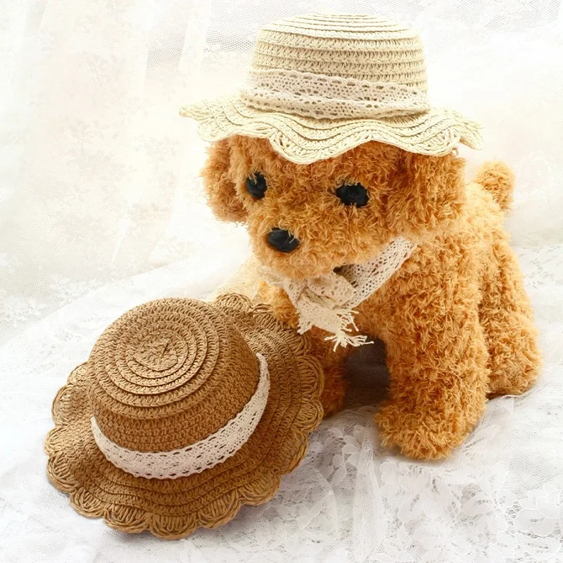 

Dog Accessories Rural Style Fresh Pet Straw Sun Hat Yorkie Poodle Maltese Village Tour Holiday Photography