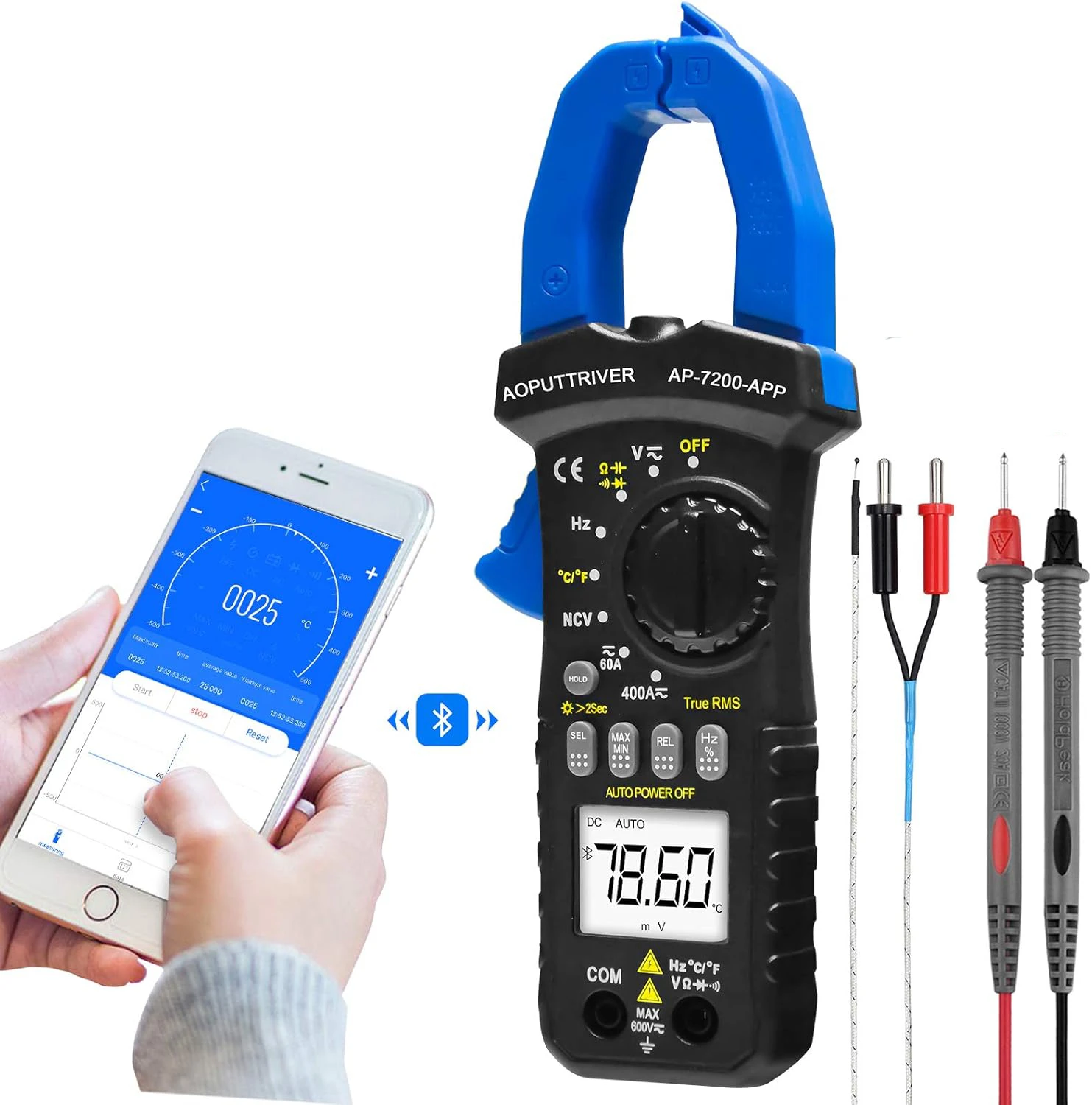 

HoldPeak RMS 6000 отсчетов мультиметр с клещами, цифровой амперметр с зажимами Bluetooth для конденсатора сопротивления напряжению переменного/постоянного тока