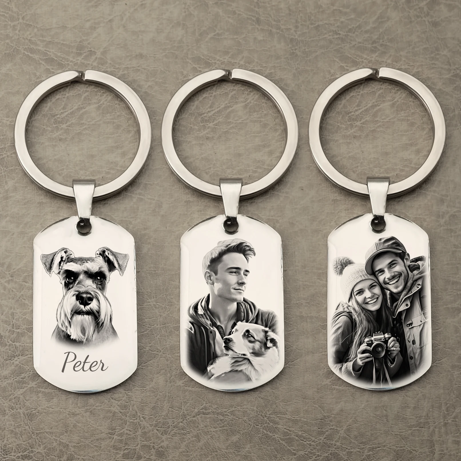 Porte-clés personnalisé avec photo, porte-clés photo de chat, cadeaux commémoratifs de chien personnalisés, votre nom, père, cadeau de petit ami