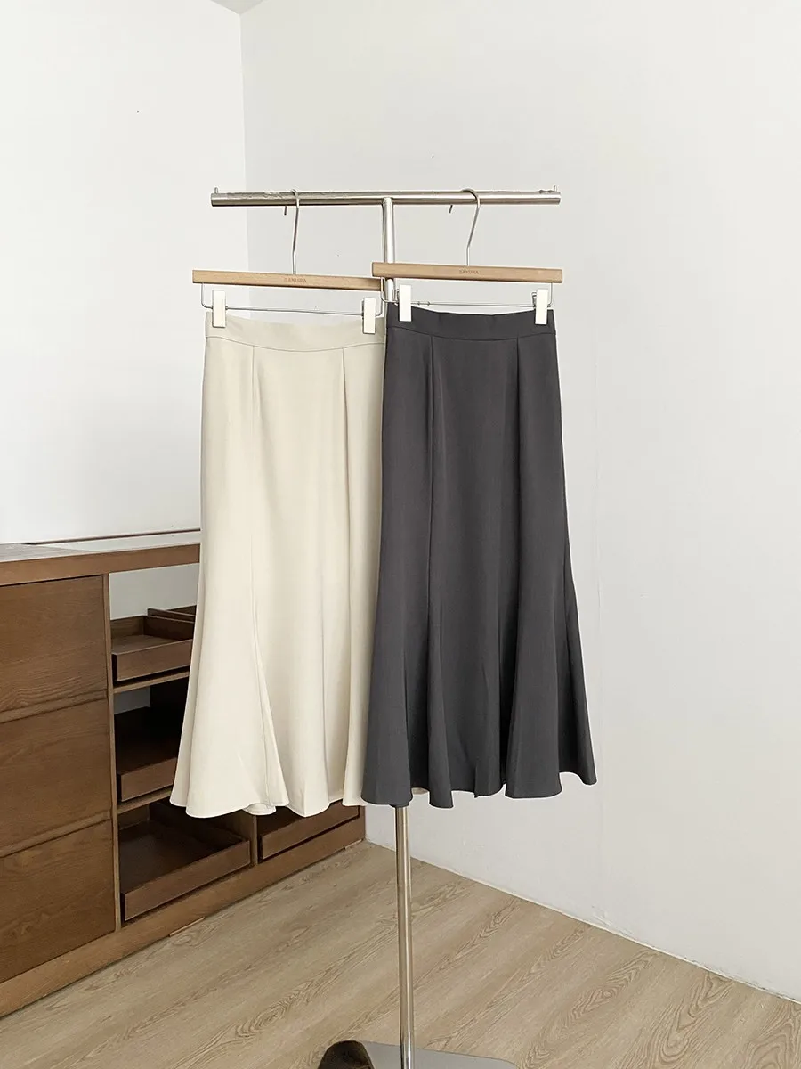 Slimming High Waist Fish Tail Skirt Elegant Versatile Women's Premium Feeling Half Body Skirt Commute Style Polyester Fiber