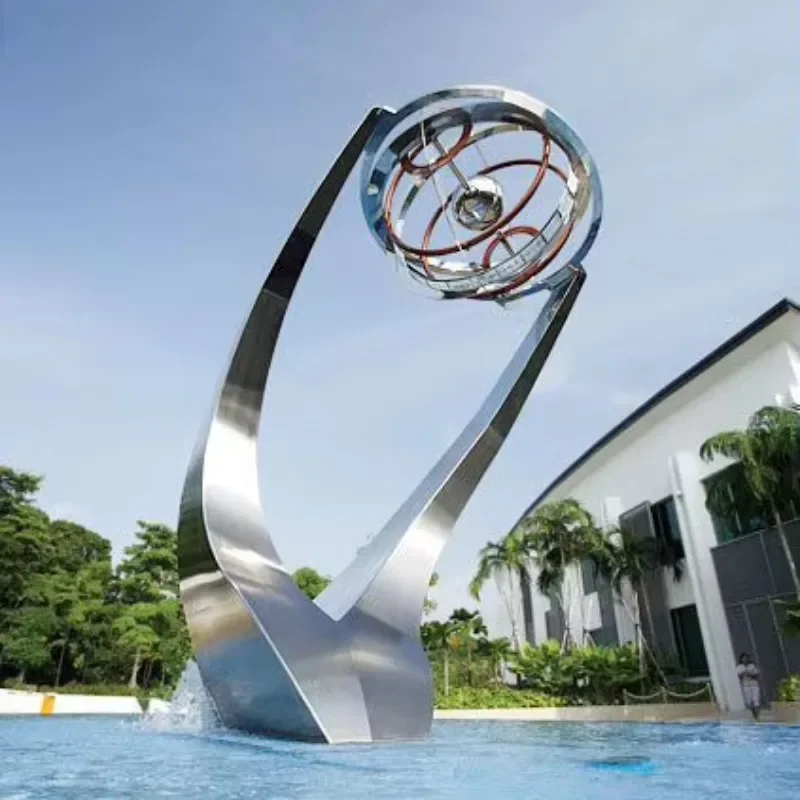 Outdoor Modern Popular Metal Welding Abstract Art Design Sculpture Large Stainless Steel Water Fountain Sculpture