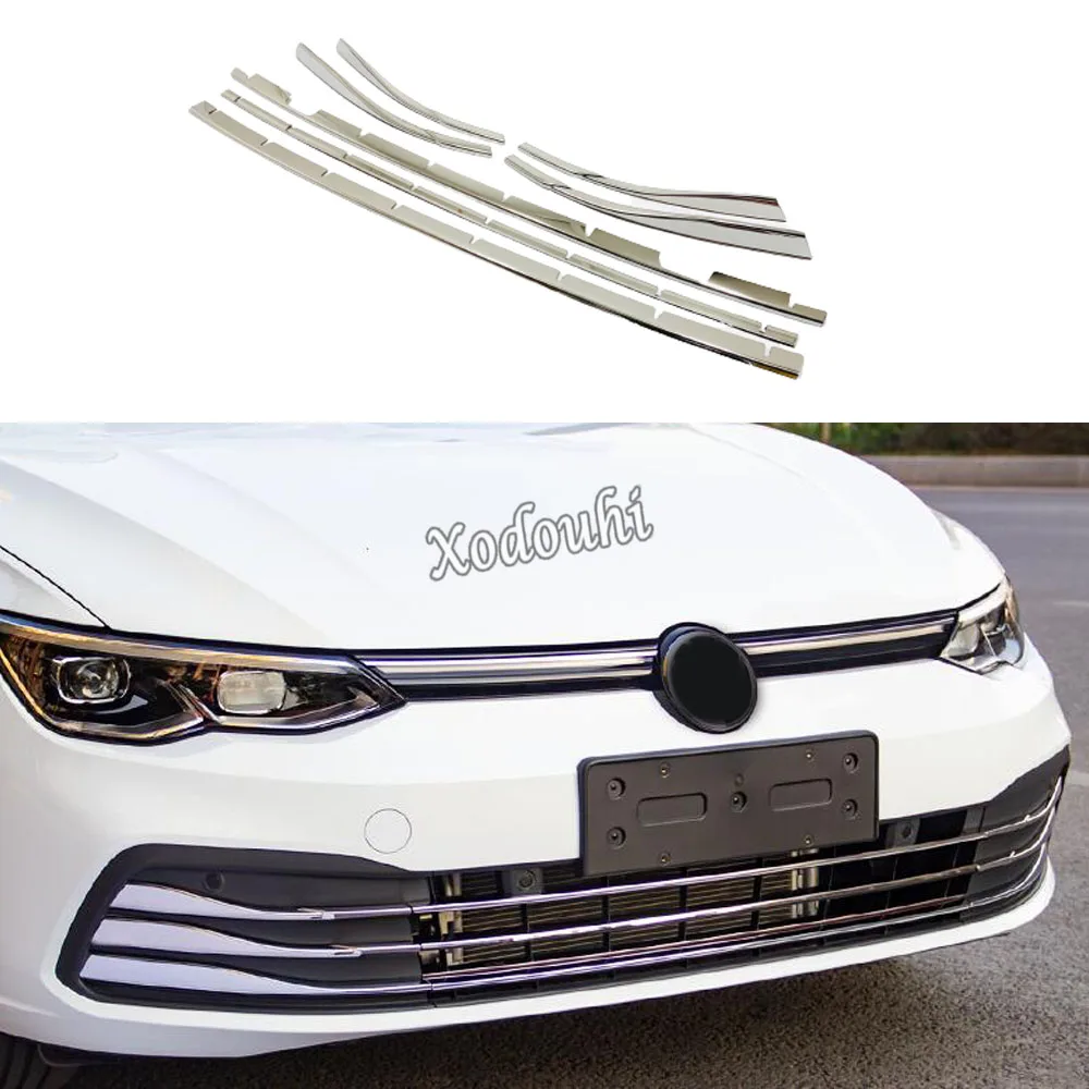 For VW Volkswagen Golf8 Golf 8 2020 2021 2022 2023 Car Protection Trim Front Up Racing Grid Grill Grille Frame Parts Sticks 7PCs