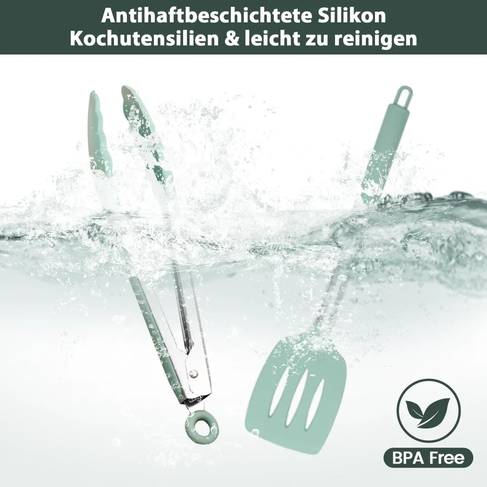 Juego de utensilios de cocina de silicona antiadherente, espátula, batidor de huevos, cuchara, mango de acero inoxidable, juego de herramientas de cocina, 45 piezas