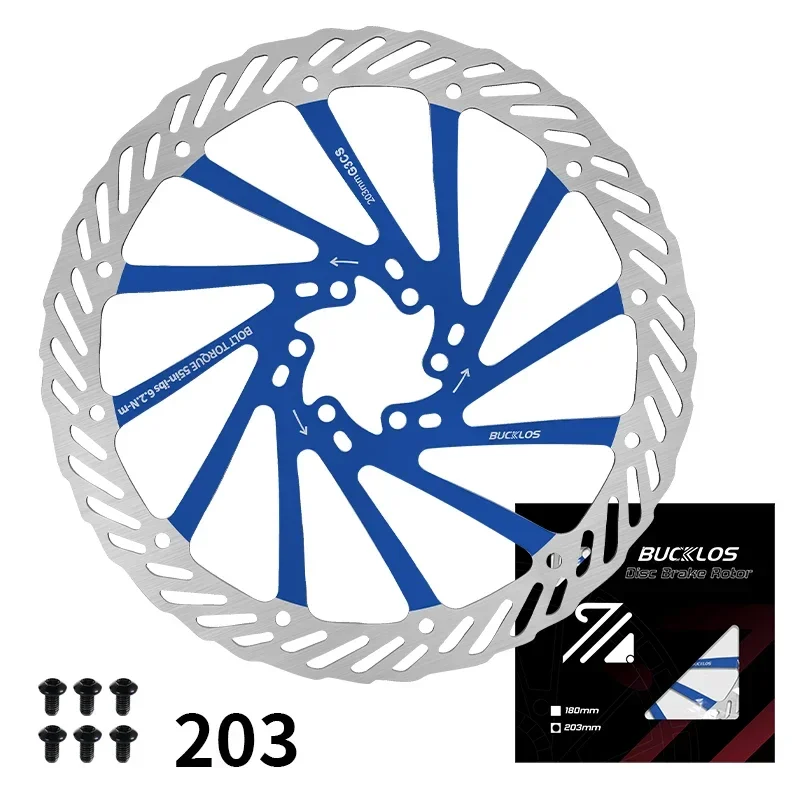 BUCKLOS Ultraleichtes MTB-Fahrrad, hydraulische Bremsscheibe, 160/180/203 mm, Mountain Road Racing Fahrradbremsscheibe mit 6 gratis Schrauben