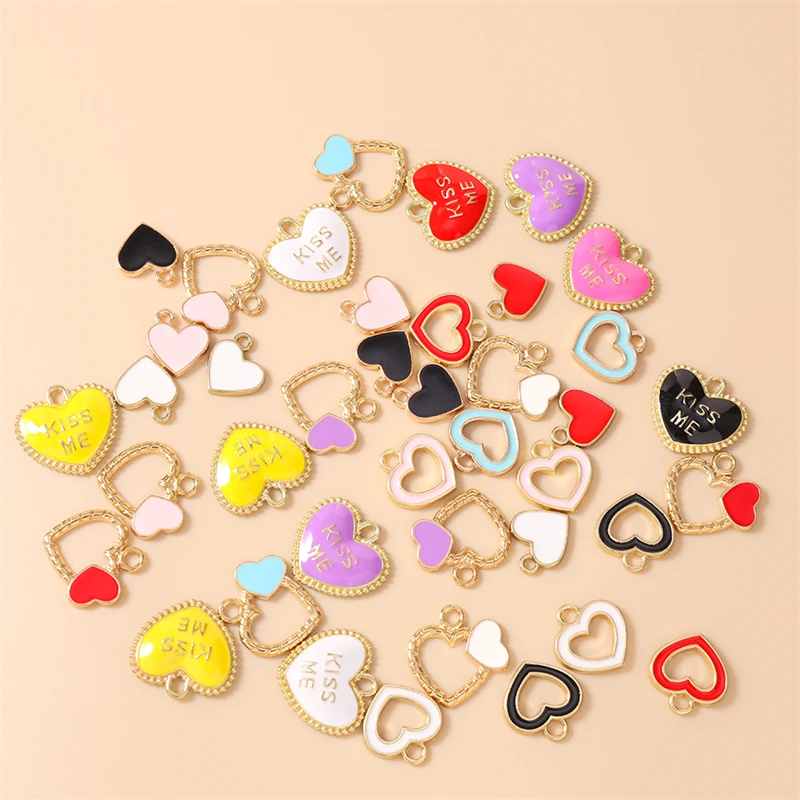 20 Stück Niedliche Bunte Emaille-Herzanhänger für die Herstellung von Halsketten, Ohrringen, Armbändern, DIY-Bastelarbeiten und Schmuckzubehör – Detail 2