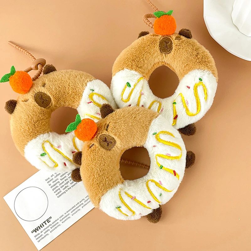 Capybara Donut Plush Toy Keychain Cartoon Capibara Soft Stuffed Doll Pendant Car Key Ring Backpack Bag Decor Kid Gift