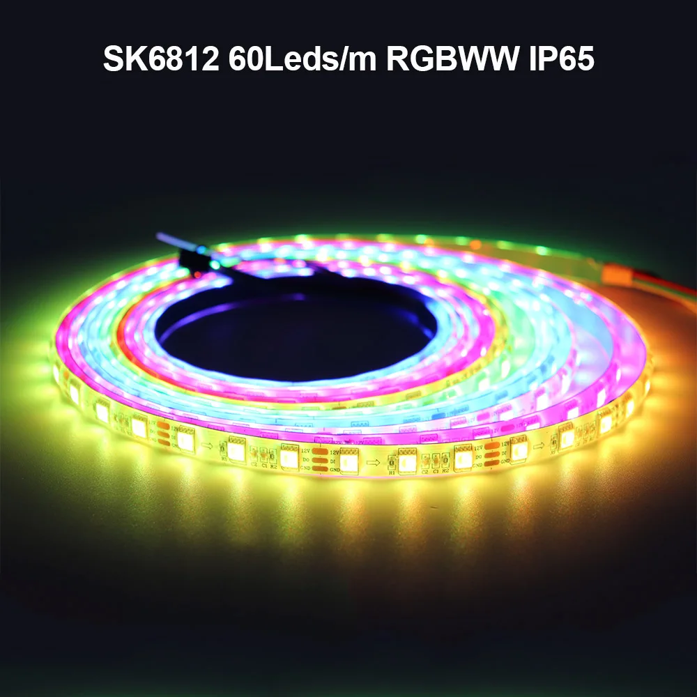 1-5M SK6812 RGBW światło listwa LED RGBWW 5050SMD 4 w 1 60LEDs/m adresowalna taśma LED do pikseli biała/czarna PCB IP30 IP65 IP67 DC12V