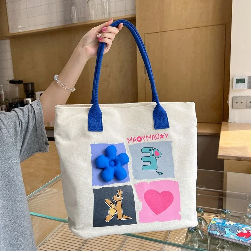 Sac fourre-tout décontracté en toile avec fermeture éclair pour jeunes femmes, sac à fleurs colorées, haute qualité, grande capacité, mode simple initiée, nouveau, 2024