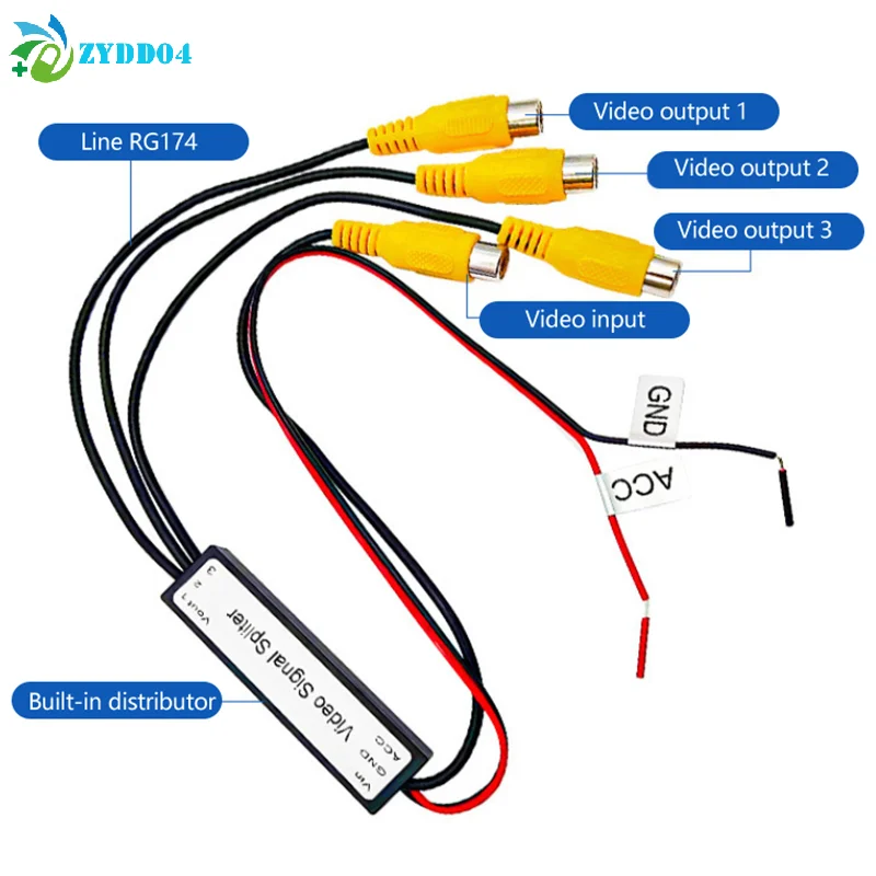 ●1Pcs CVBS & AHD720P Video Signal Splitter 1 To 3 Output RCA Video Booster Amplifier Splitter For Car,Input 3 Output