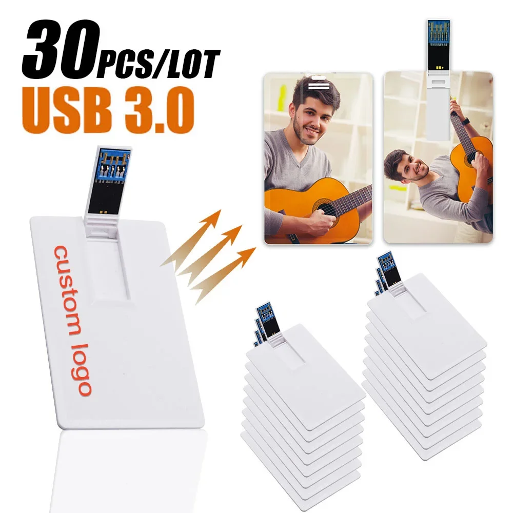 30pcs/lot Credit Card USB 3.0 Pendrives 32GB 64GB Memory Stick Plastic Bank Card USB Flash Drive 8GB 16GB Wedding Gifts