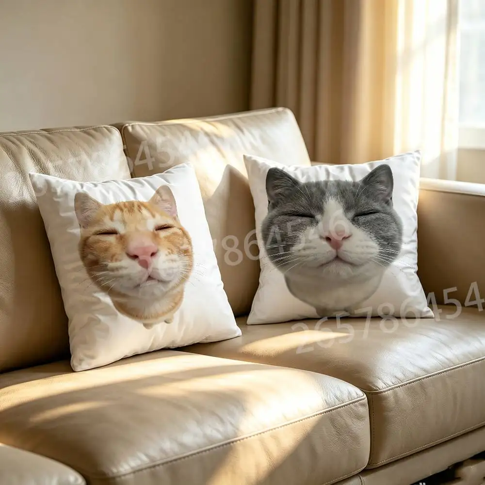 Cute and funny kitten Polyester Printed Pillow Cover Square 30 35 40 45 50 55 cm Soft for Sofa Bed Car Home Decor