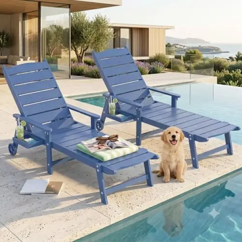 Pool Lounge Chairs Set of 2, 6.3ft Full-Length Patio Pool Lounge Chairs | 5-Position Adjustable Backrest (Flat