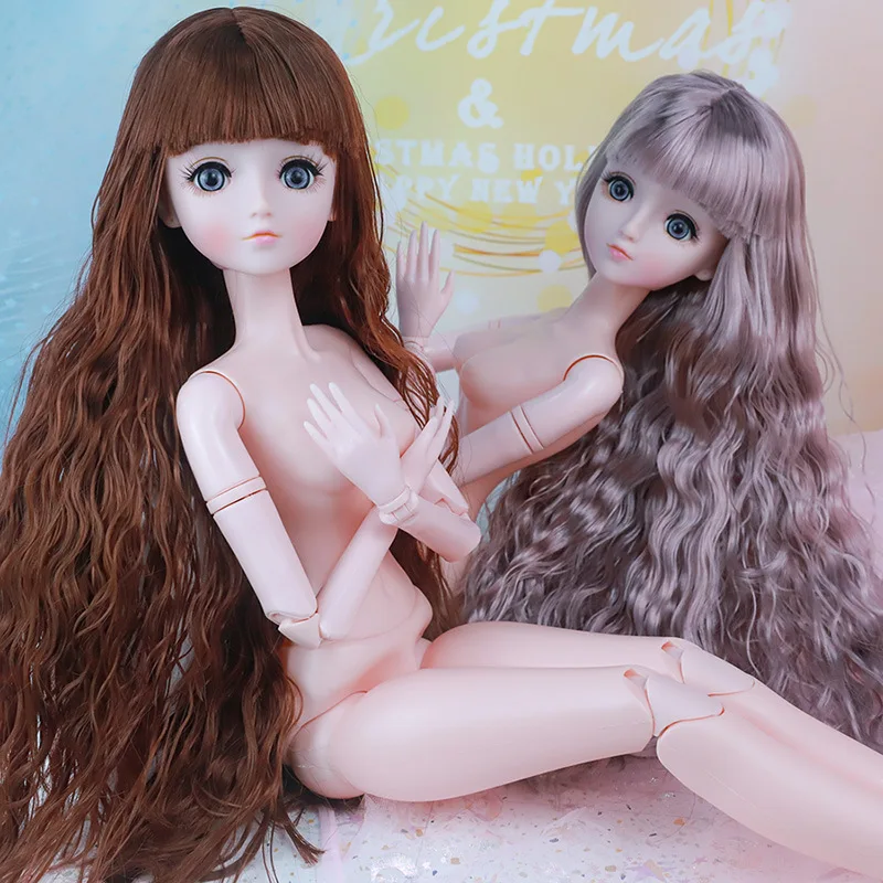 Girls Toy 60 Cm Doll with Wave Curls Hair Pink Skin 1/3 BJD 22 Joints Body Dress Up Dolls for Girls