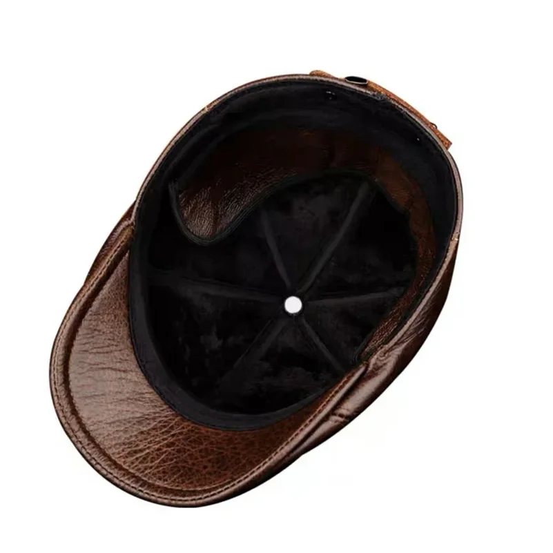 Bérets Bec de Canard Coupe-Vent en Cuir group pour Homme, Casquette Chaude en Peau de Vache, Protection des Oreilles, Chapeaux de Proximité Masculine