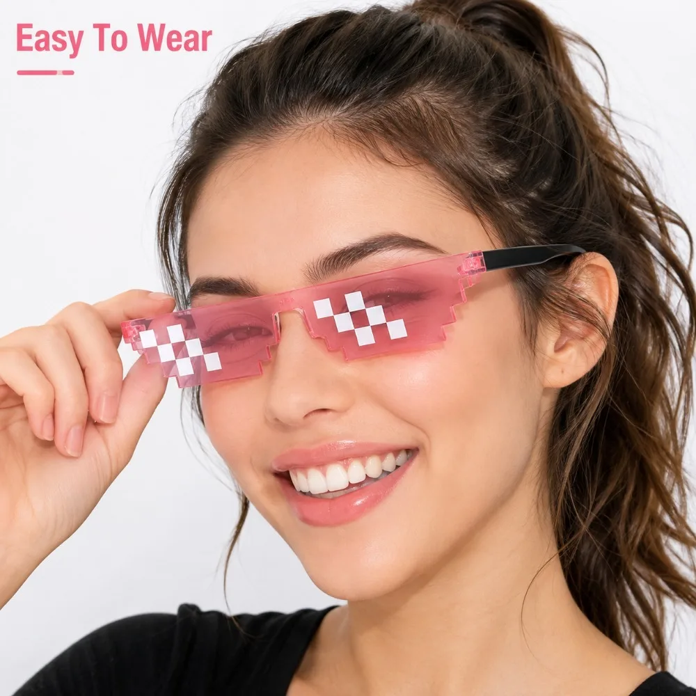 Black Pixel Mosaic Glasses 3 or 5PCS Funny Novelty Sunglasses for Rap Party Costume Photos Dance Festivals and Playtime