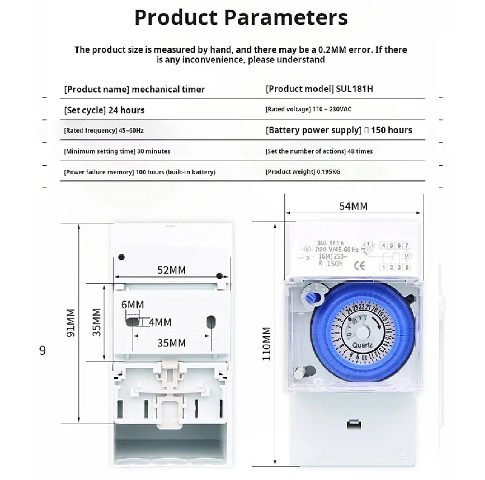 SUL181h SUL181d DIN Rail Programmable 24h Timer Switch for Street Light Highway Home AC110-230V Battery Timer Switch