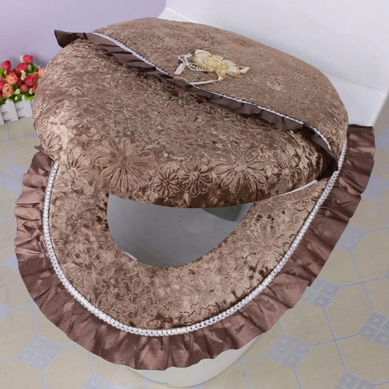 2 Pieces/Lot European Style Printed Toilet Cover Waterproof Toilet Seat Cushion Universal High-grade Velvet Toilet Mat Set