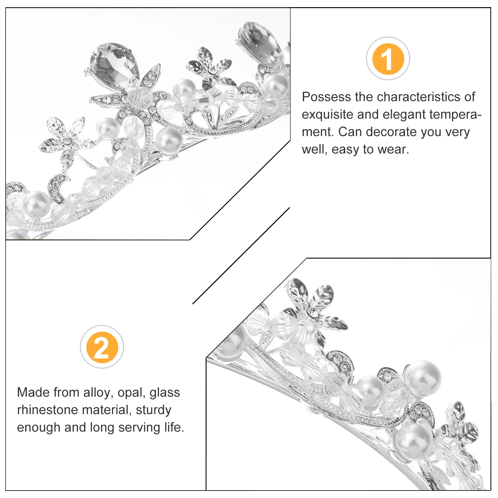 

Rhinestone Crown Bridal Headwear Delicate Alloy Opal Glass Girls Wedding Hair Accessory Perfect Celebration Elegant Temperament