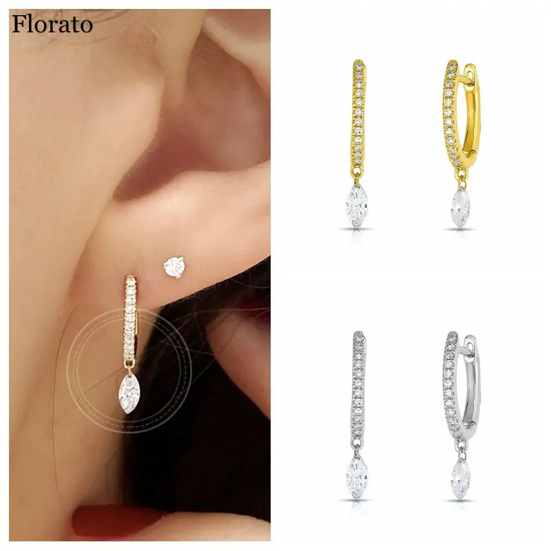 

925 Sterling Silver Ear Buckle Exquisite Water Drop Crystal Pendant Hoop Earrings Fashion Jewelry For Women Birthday Gifts