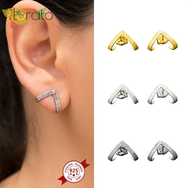 

925 Silver Ear Needle Triangle Stud Earrings for Women Minimalist Geometry Crystal Earrings Fashion Retro Jewelry Accessories