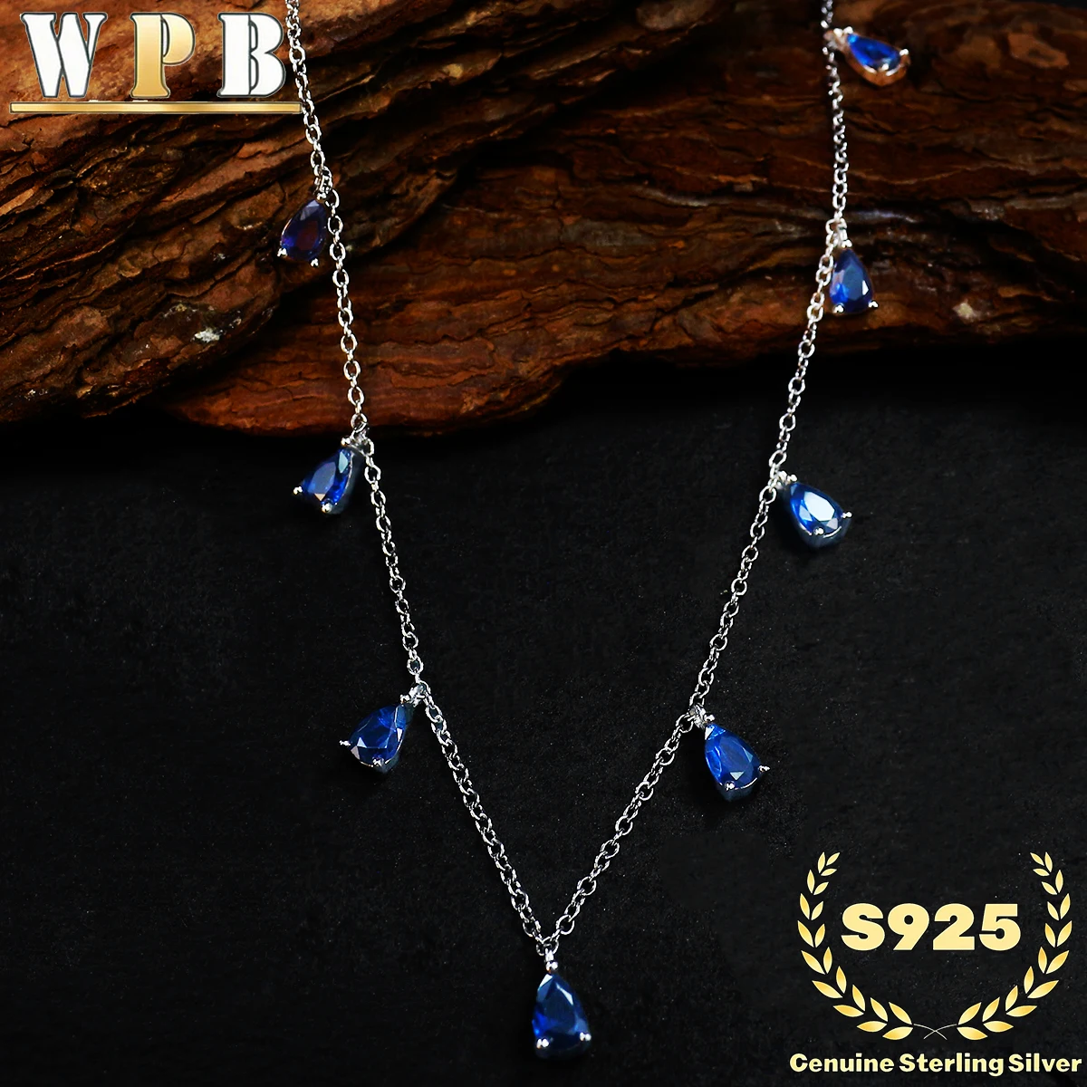 Genuine S925 Sterling Silver Cubic Zirconia Teardrop Necklace Adjustable Chain Jewelry Gift for Women White Green Blue Sparkle