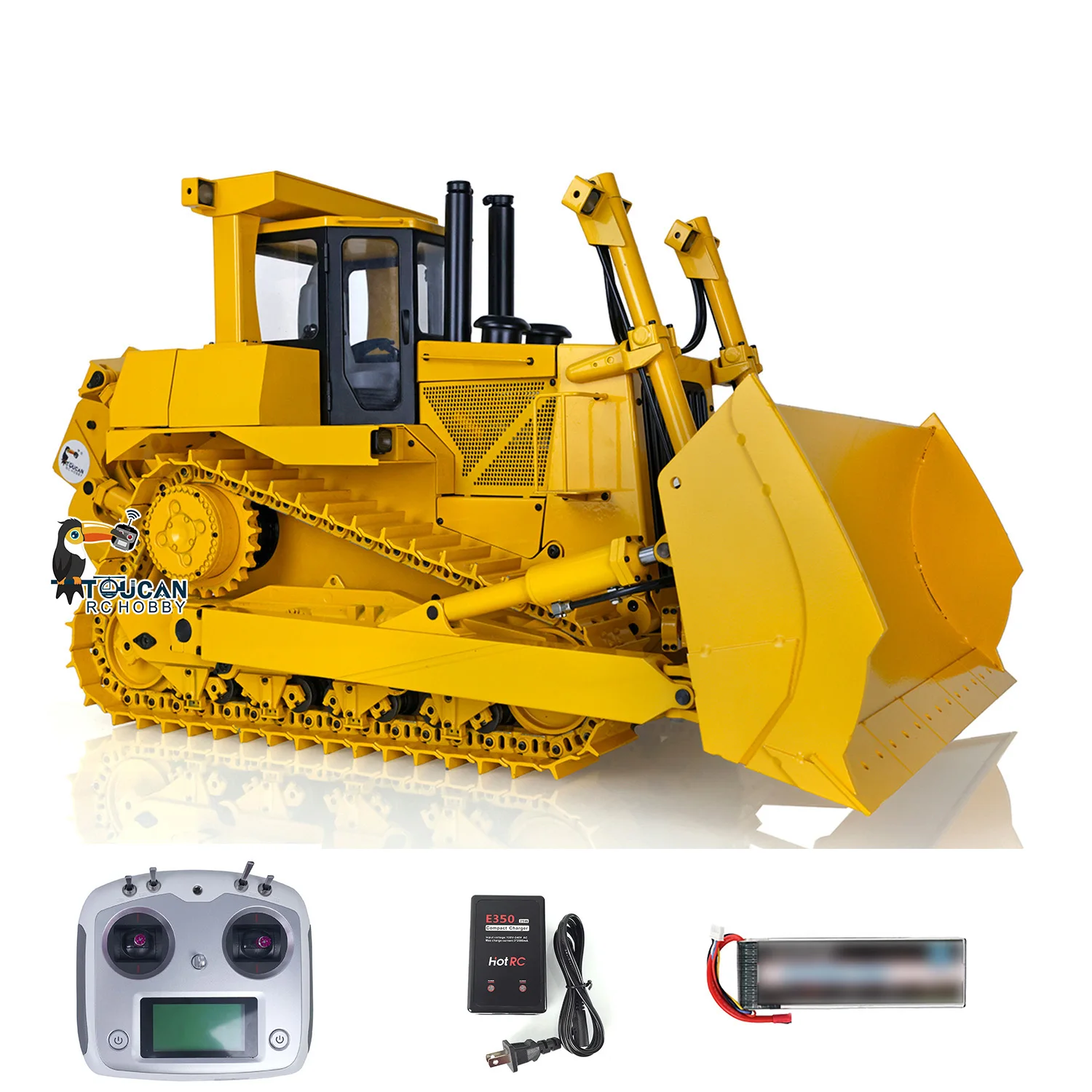 US Stock 1/14 Metal RC Bulldozer Hydraulic DXR2 Remote Control D10T Tracked Dozer Assembled and Painted Model for Adults Toy