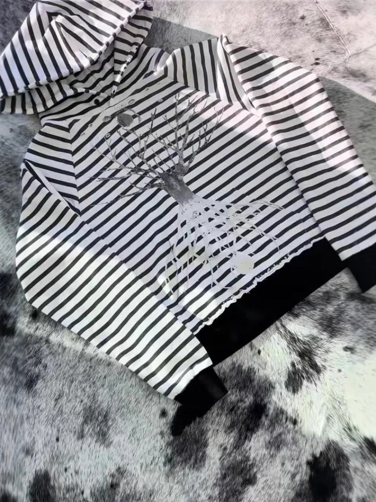 Y2K Harajuku Streetwear Gestreifter Druck Hip Hop Unisex Casual Rundhals Sweatshirt Neues trendiges Loose Fit Fashion Statement Outfit