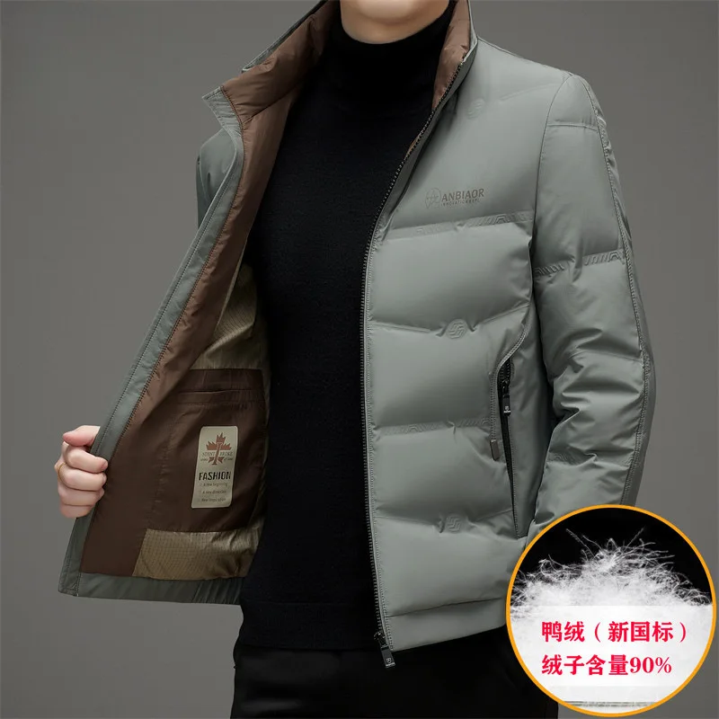 Chaqueta de plumón para hombre, chaqueta de pan cálida de plumón de pato blanco grueso de otoño e invierno, chaqueta de plumón con cuello levantado, ropa para hombre