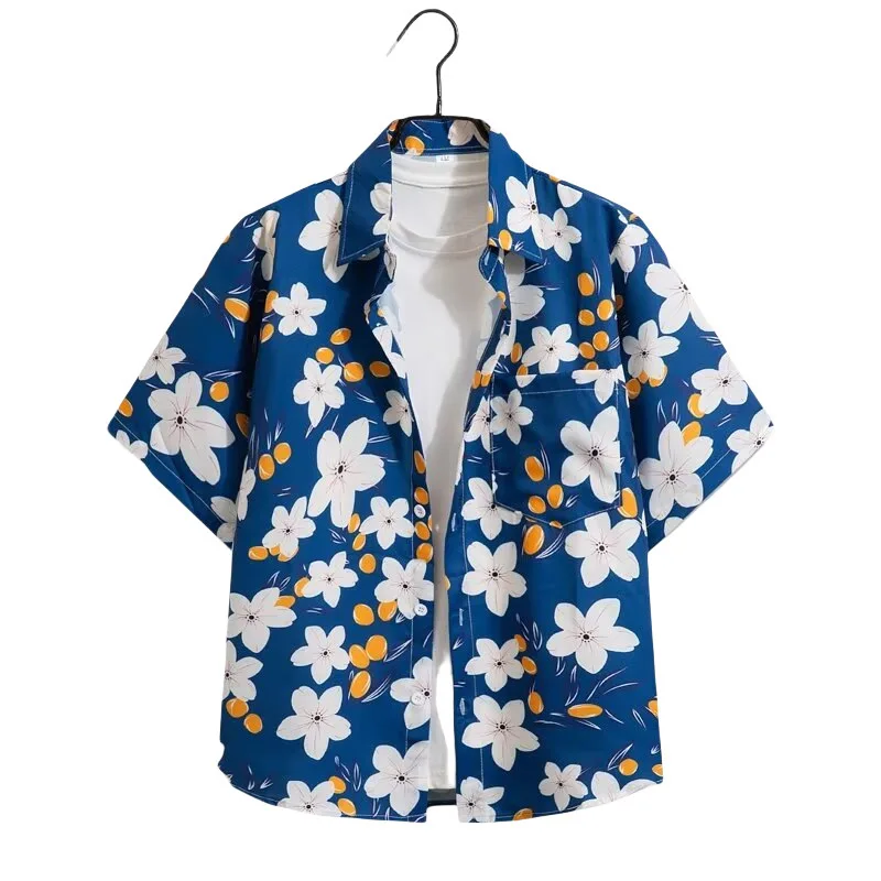 Men's Summer Seaside Printed Short Sleeve Shirt Retro Beach Vacation Hawaiian Loose Casual Handsome Half Sleeve Floral Shirt