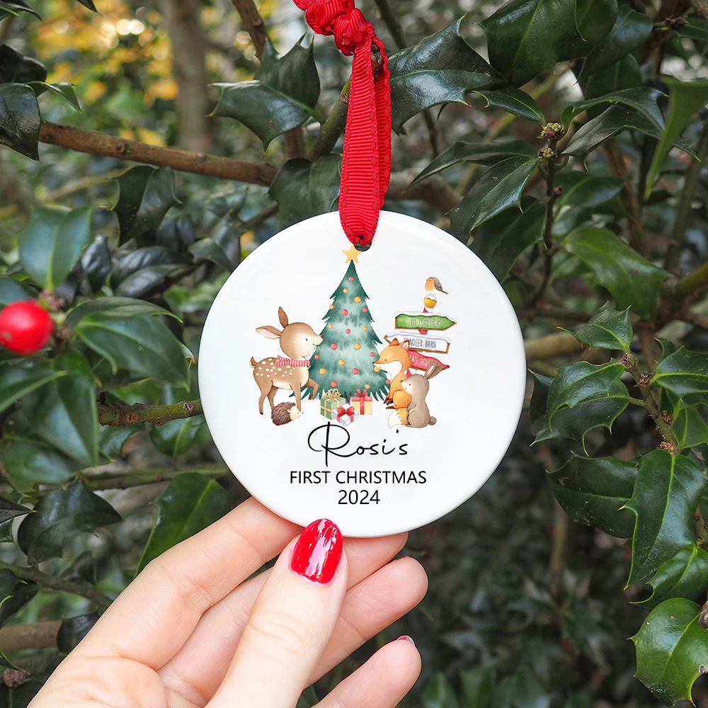 Adorno de Navidad personalizado para bebé, accesorio de foto de primera Navidad, regalo de recuerdo, adorno de cerámica infantil