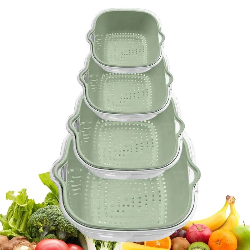 Bowl And Strainer Set 8X Veggie Wash Salad Spinner Fruit Cleaner Food Strainers And Colanders Pasta Rice Strainer 2-Tier Kitchen